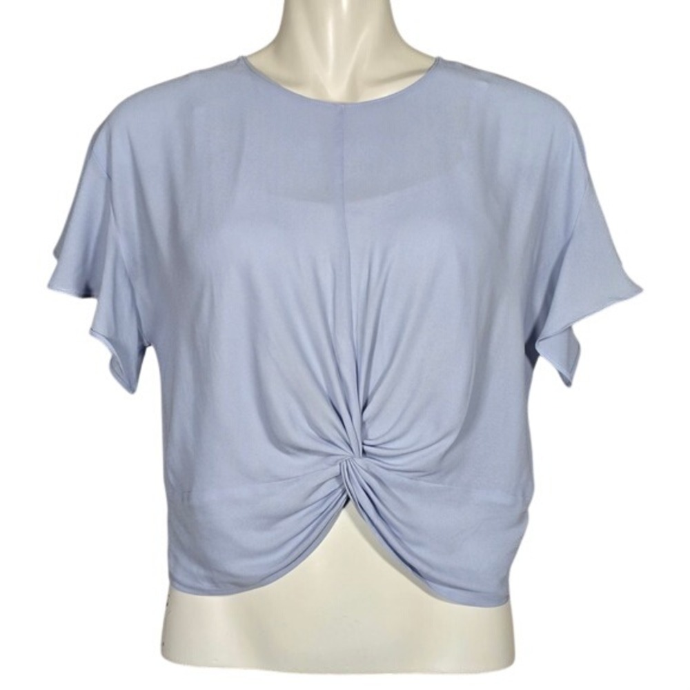 Lush Women's Periwinkle Blue Twist Short Front Flutter Sleeve Blouse Top S